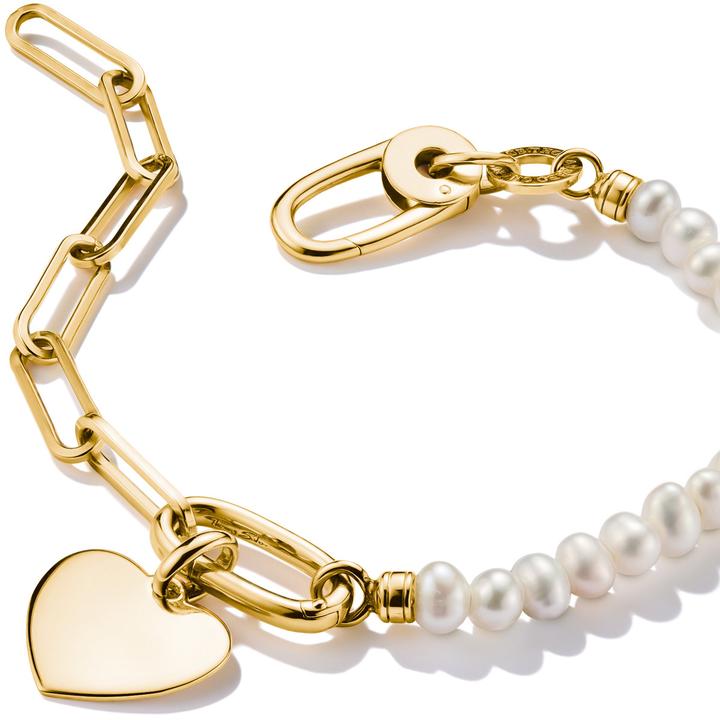 Produktbild Thomas Sabo Charm Armband Paperclip und Perlen mit einem Connect Link vergoldet (17 cm, Vergoldet, 925 Sterling Silber)