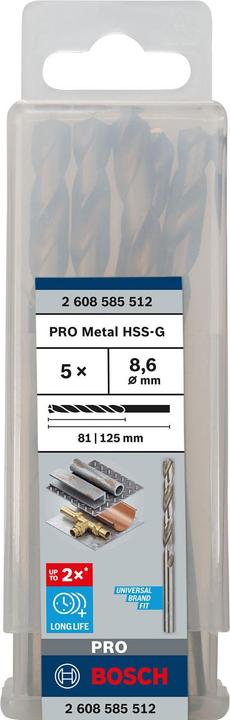 Actual product image Bosch Professional Zubehör PRO Metal HSS-G twist drill, 8.6 x 81 x 125 mm (8.6 mm)
