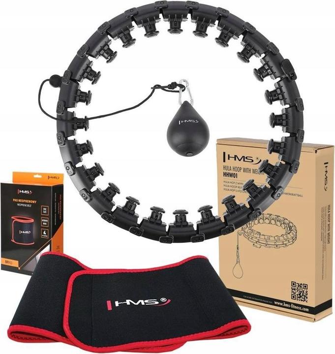 Actual product image HMS Hhw01 Black Hula Hoop Set With Studs And Weight + Br163 Red Belt (45 cm)