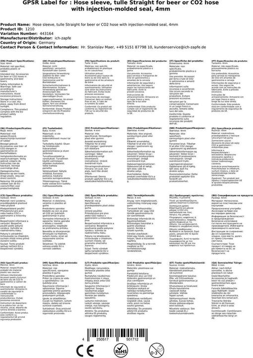 Immagine prodotto Ich-zapfe Tülle Gerade für Bier oder CO2 Schlauch mit Angespritzter Dichtung, 4mm