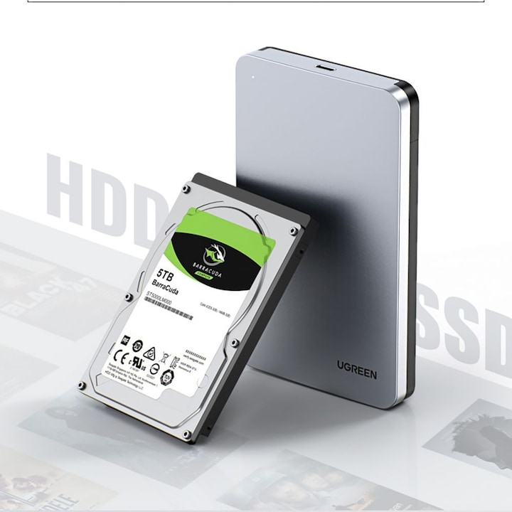 Productafbeelding Ugreen USB 3.1 Type-C HDD/SSD Aluminium Behuizing 2,5" met USB-C Kabel (2.5")