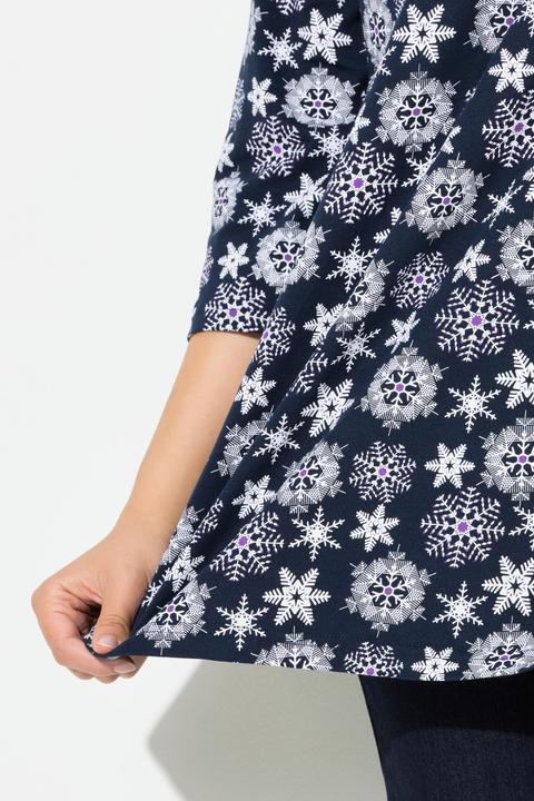 Produktbild Ulla Popken Shirt, Schneeflocken, A-Linie, V-Ausschnitt, 3/4-Arm (42, 44)