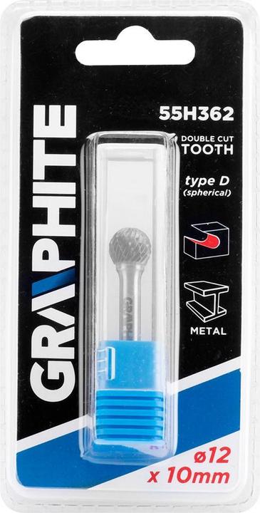 Actual product image Graphite HM D TYPE METAL CUTTER (BALL) 12 X 10 MM BOOTS 6 X 45 MM 55H362