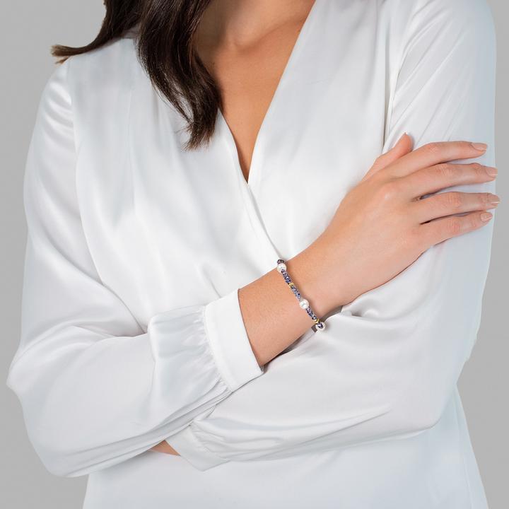 Immagine prodotto Valero Pearls Donna Argento 925 Kyanite Perla d'acqua dolce coltivata Oro giallo 17,0 cm Lunghezza base + 3,0 cm (17 cm, Argento 100%)