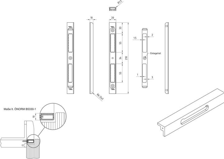 Produktbild Dormakaba Schliessblech verstellbar SB/VAR einfräsbar, 210 x 20 x 10 mm, Messing poliert