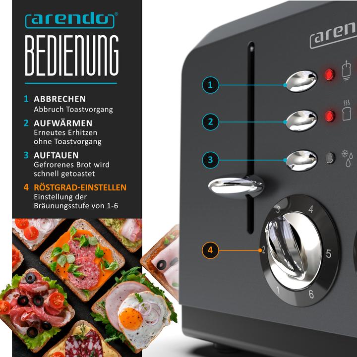 Actual product image Arendo Stainless steel toaster 4 slices, automatic, stainless steel, heat-insulating double-walled