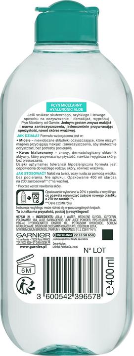Garnier Liquide micellaire Hyaluronic Aloe pour tous les types de peau 400ml (Eau micellaire, 400 ml)