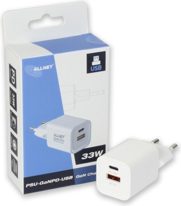 Image du produit Allnet Alimentation de rechange QC USB-C PD GaN Alimentation 45 watts 1x USB Type-A QC, 1x USB Type-C** (45 W, 2 ports)