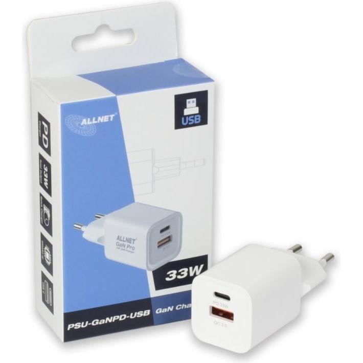 Thumbnail - Allnet Ersatznetzteil QC USB-C PD GaN Netzteil Power Supply 45 Watt 1x USB Typ-A QC, 1x USB Typ-C** (45 W), USB Ladegerä...