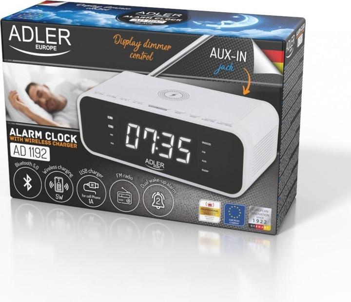 Actual product image Adler Alarm Clock su Belaidės Charger AD 1192W AUX in, Baltas, Alarm function