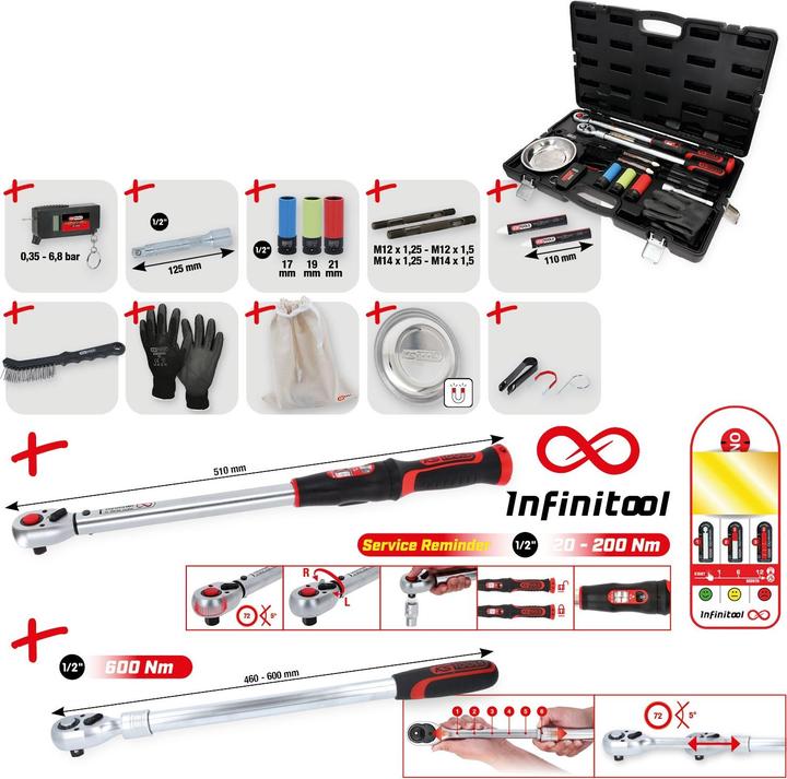 Productafbeelding KS Tools 516.2450 MASTER Radwechsel-Service-Satz mit 1/2" INFINITOOL Ratschen-Dr (1/2", 20 - 200 Nm)