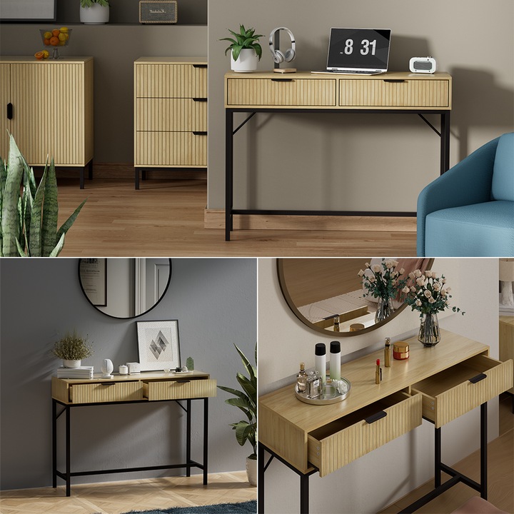 Produktbild Vicco Schminktisch Lennox, Eiche/Schwarz, 100 x 75 cm mit 2 Schubladen (100 x 75 x 30 cm)