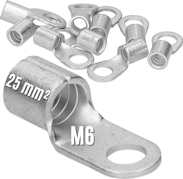 Produktbild Kalitec 10 Stück Q25-6 Quetschkabelschuh 25mm² M6 I Unisoliert I Dornpressung I Für mehr-, fein- und