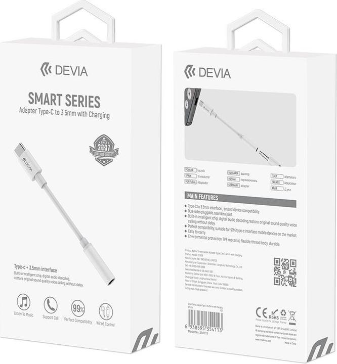 Actual product image Devia adapter Smart USB-C - jack 3,5mm white (USB-C)