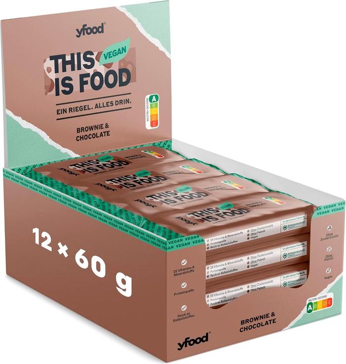 YFood Veganer Protein Riegel (Brownie, Schokolade, 12 Stk., 800 g)