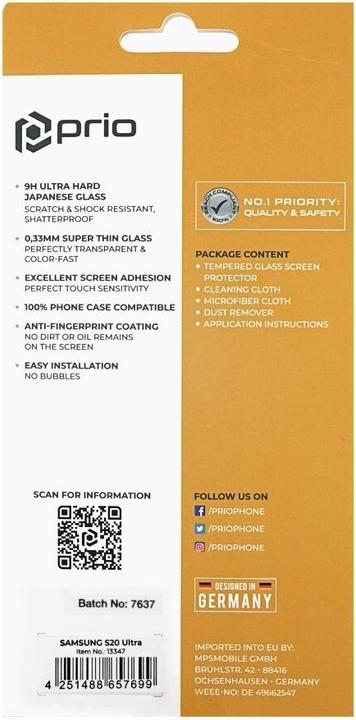 Image du produit prio Verre de protection d'écran 3D pour Samsung S20 Ultra noir (1 pcs, Samsung Galaxy S20 Ultra 5G)