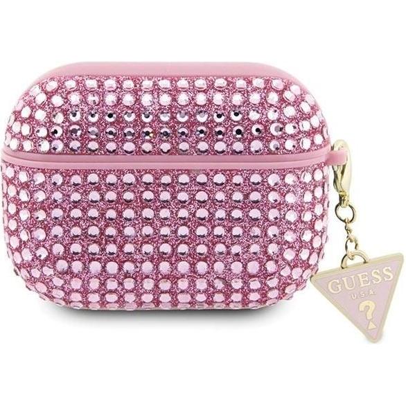 Guess GUAP2HDGTPP AirPods Pro 2 cover różowy/pink Rhinestone Triangle Charm (Kopfhörer Hülle), Kopfhörertasche + Schutzh...