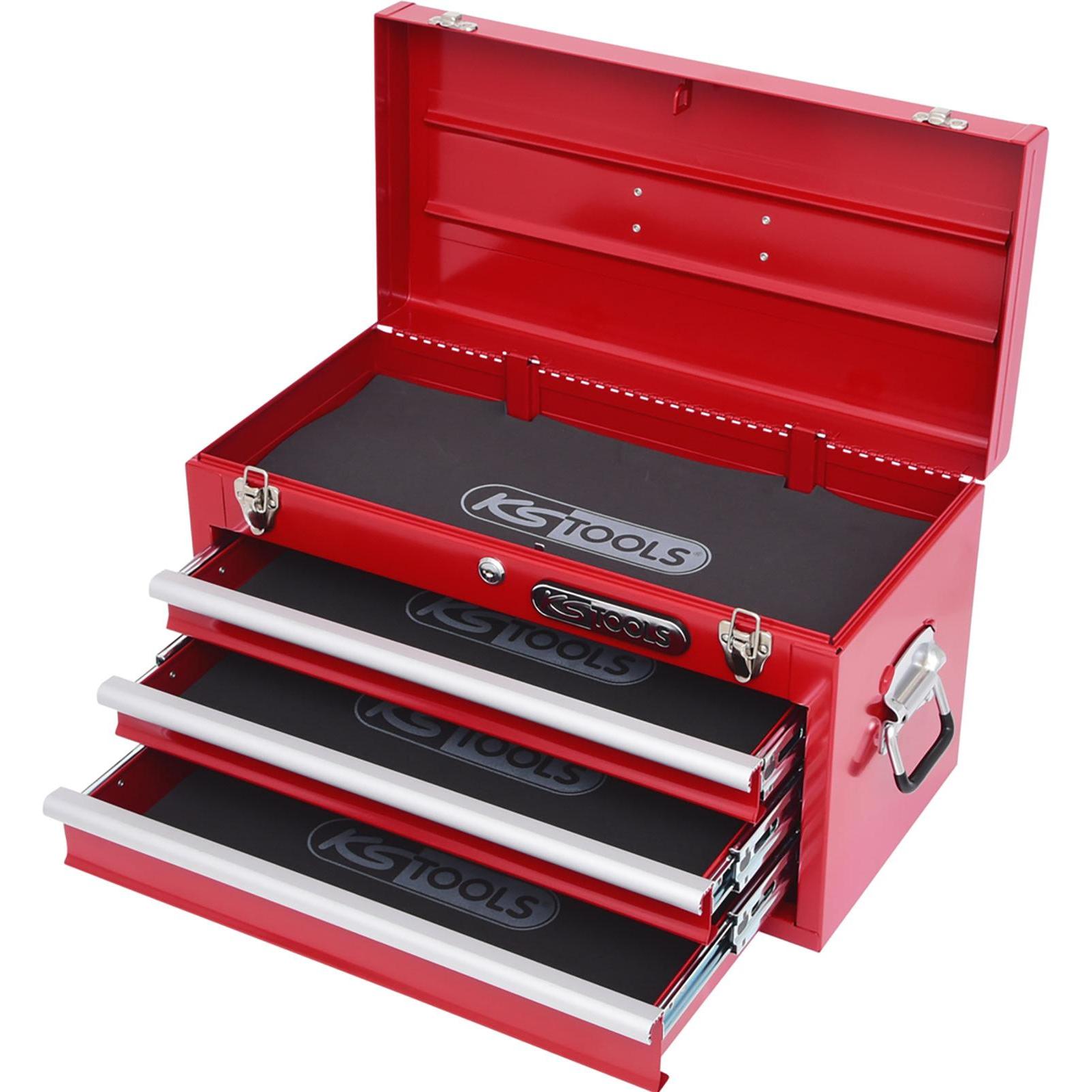 KS Tools, Werkzeugwagen + Montagewagen, Werkzeugtruhe mit 3 Schubladen, LxBxH 520x260x302 mm, rot (3 x)