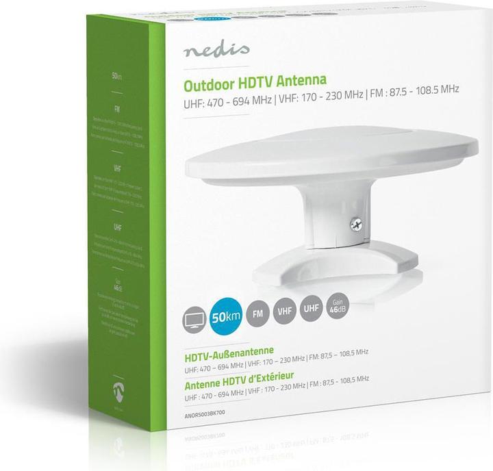 Produktbild Nedis Aktive HDTV-Antenne Aktiv Verbindungstyp: F-Stecker FM/UHF/VHF Empfangsbereich: 0-50 km LTE700 (Zimmerantenne, 46 dB, DVB-T / -T2)