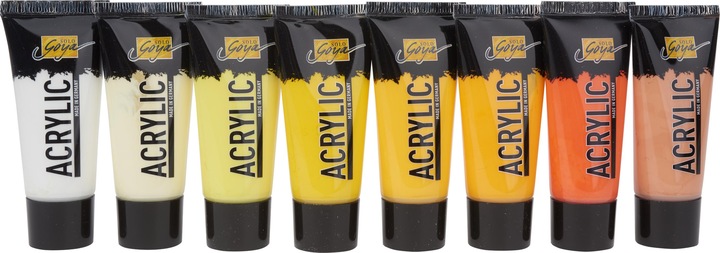 Produktbild Solo Goya Acrylic Set (Beige, Kobaltblau, Lichtgrün, Oxydbraun dunkel, Elfenbein, Laubgrün, Coelinblau, Gelbgrün, Ultramarinblau, Türkis, Violett, Echtorange, Permanentgrün, Primärblau, Dunkelbraun, Goldocker, Rosé, Terracotta, Lichtblau, Weinrot, Karminrot, Echtgelb hell, zinnoberrot, 640 ml)