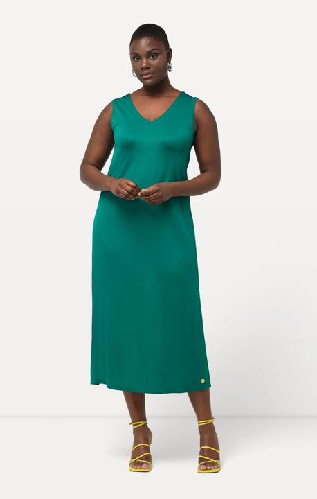 Produktbild Ulla Popken Midi-Slinkykleid, A-Linie, V-Ausschnitt, Piqué, ärmellos (42, 44)