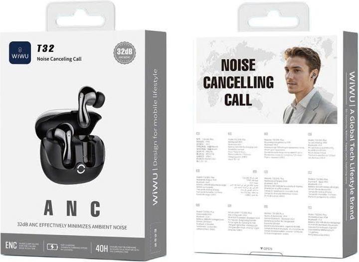 Actual product image Wiwu Wireless charger - TWS Earphones T32 with ANC function - black (ANC, Wireless)