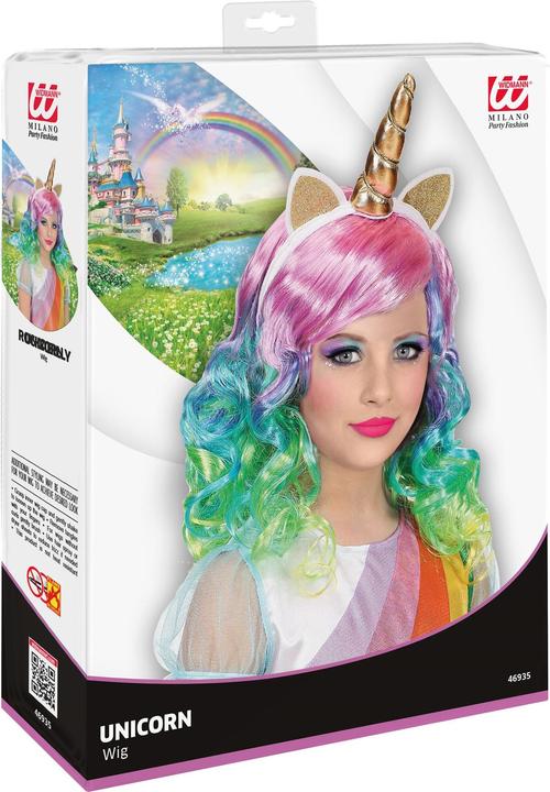 Actual product image Magni Widmann 46935 - Children's wig unicorn, colourful, hairband with horn and ears, motto party