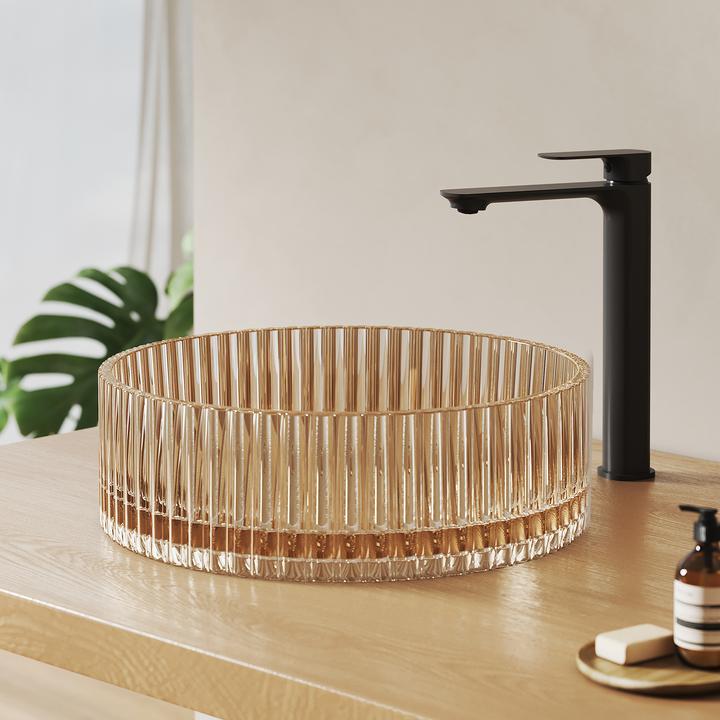 Produktbild Emke Aufsatzwaschtisch Ø40 cm Design-Waschbecken gehärtetes Bleikristallglas Roségold galvanisch (400 mm)