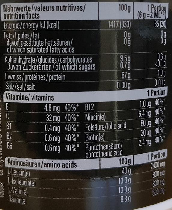 Nährwerte und Zutaten Sponser BCAA Instant (200 g, 1x, Cola)