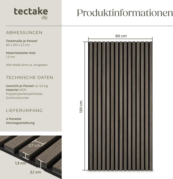 Image du produit tectake Lot de panneaux acoustiques Sonic Wall aspect bois (4 pcs)