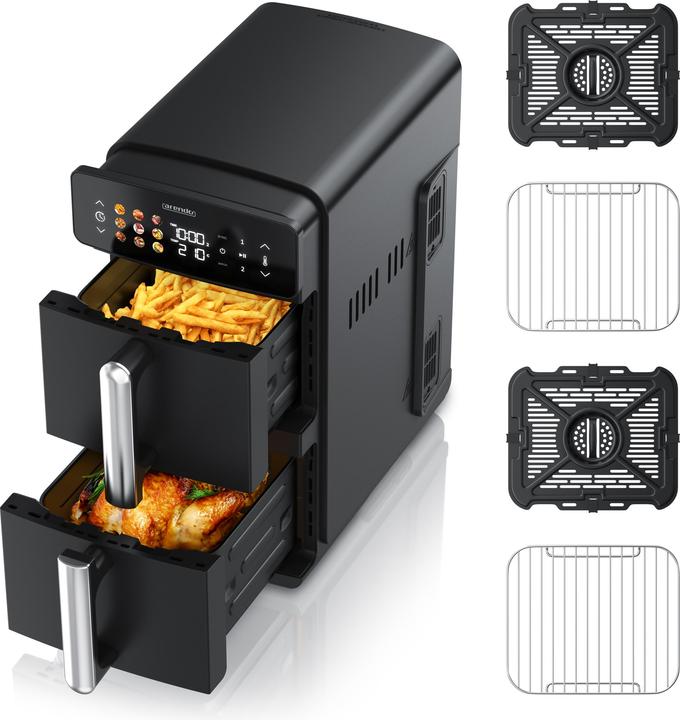 Produktbild Arendo Heissluftfritteuse, 2 Kammern Übereinander, XXL Doppelkammer Airfryer 11 L, Dual Zone, 2400 W