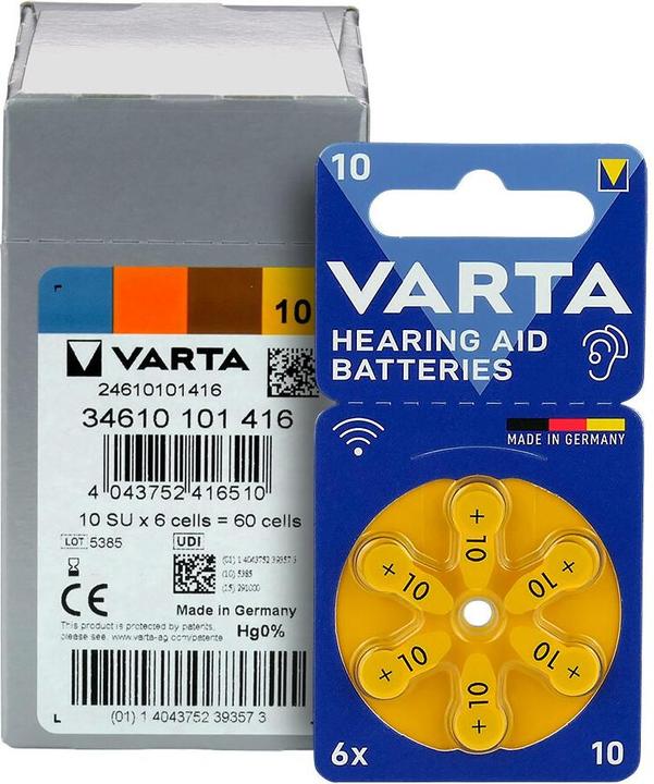 Actual product image Varta Hearing aid batteries type 10 1.4V (6-pack) (6 pcs., PR70, 105 mAh)