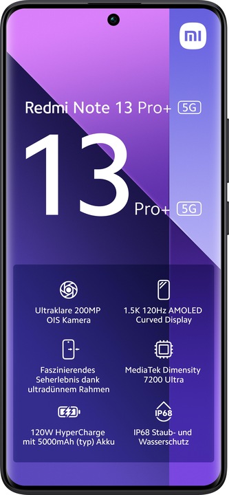 Actual product image Xiaomi Redmi Note 13 Pro+ 5G (512 GB, Midnight Black, 6.67", Dual SIM, 200 Mpx, 5G)