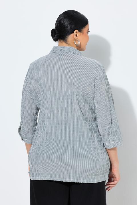 Actual product image Ulla Popken Textured Stripe Button Front Stretch Blouse (50)