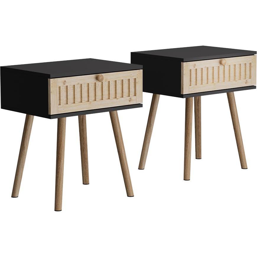 Vichy, Nachttisch, Nachttisch Holk, Anthrazit/Kiefer, 40 x 47 cm 2-er Set