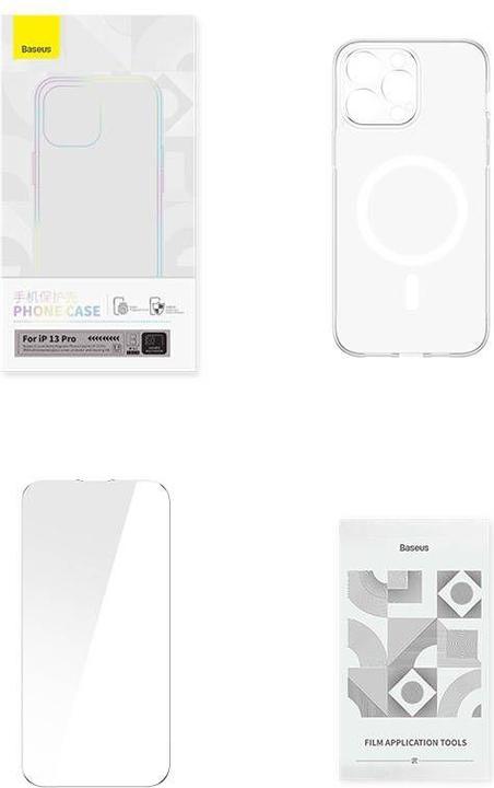Actual product image Baseus Phone case Magnetic Crystal Clear for iPhone 13 Pro (transparent) with all-tempered-glass scr (Apple iPhone 13 Pro)