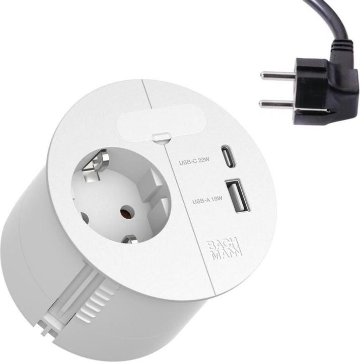 Bachmann LOOP IN CHARGE Steckdose USB A/C Winkelstecker, weiss (938.301) (1 x, CEE 7/3, 2 m)