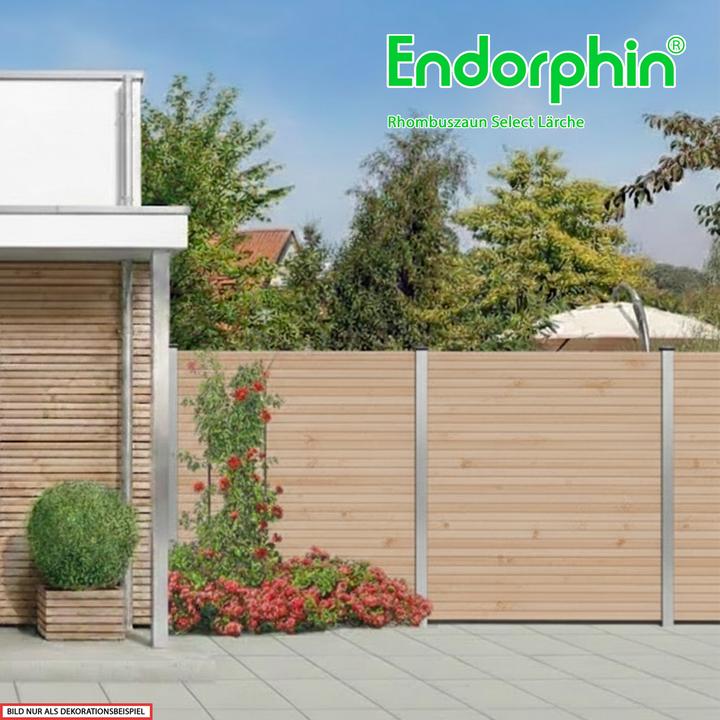 Produktbild Endorphin -Rhombuszaun Lärche 5 Element 180x180cm 6 silberne Pfosten 7x7x235cm