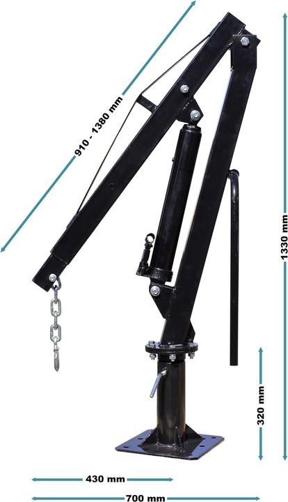 Image du produit Wiltec Grue Pickup Grue de chargement 0-1861mm 500kg 360° Grue rotative Atelier Montage au sol