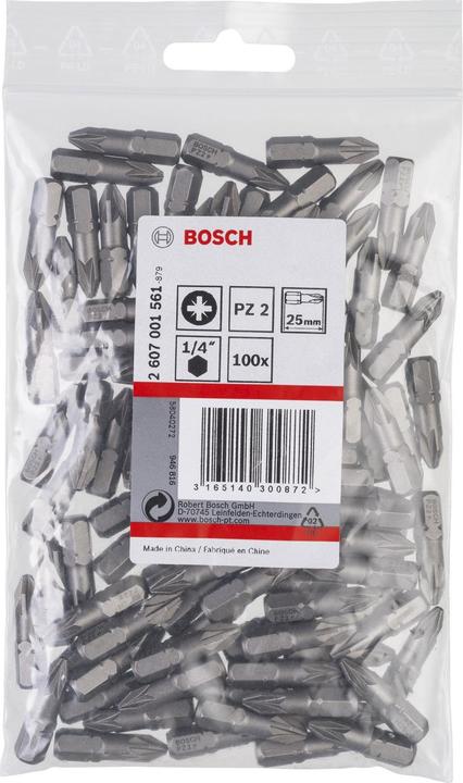 Actual product image Bosch Professional Zubehör Screwdriver bit extra-hard PZ 2, 25 mm, 100-pack (Cross Pozidriv PZ)