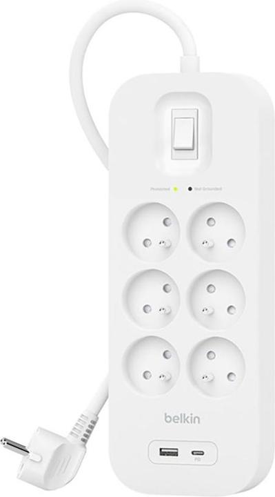Actual product image Belkin Surge protection with USB C 6 outlet (6 x, USB-A, USB-C, 2 m)