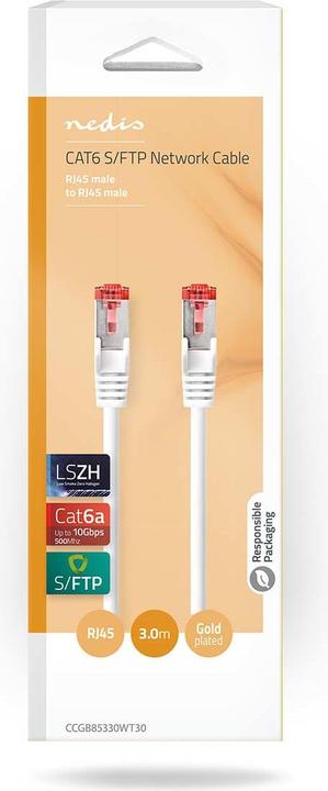 Actual product image Nedis Cat 6a Cable | S/FTP | RJ45 Plug | RJ45 Plug | 3.00 m | Round | LSZH | White | Box (S/FTP, CAT6a, 3 m)