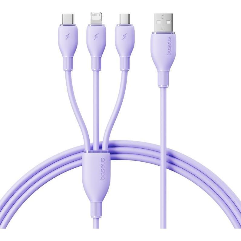 Baseus Ultra-Fast One-for-Three Schnellladekabel USB-A zu M+L+C 3.5A 1.3m Nebula Purple (1.30 m), USB Kabel