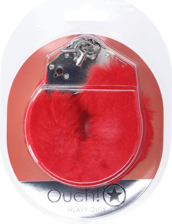 Actual product image Ouch! Heavy-duty Fluffy Handcuffs - Red