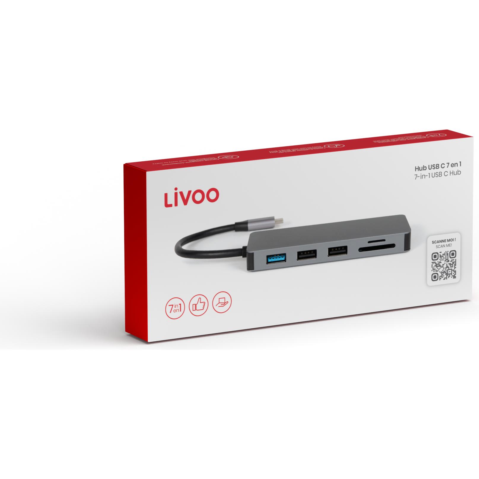 Thumbnail - Livoo USB C Hub 7 in 1 (USB-C), Dockingstation + USB Hub, Grau