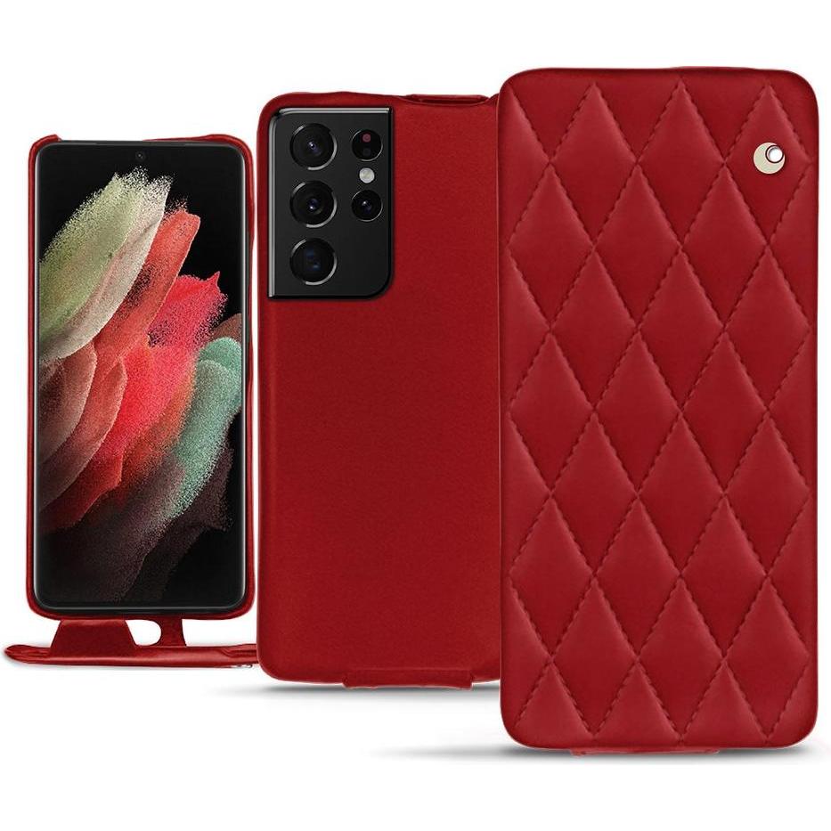Noreve Lederschutzhülle vertikal (Samsung Galaxy S21 Ultra), Smartphone Hülle, Rot