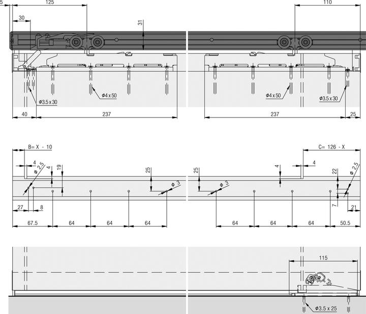 HAWA Sliding door fittings Porta 60/100 HMD/HMT Pocket Acoustics