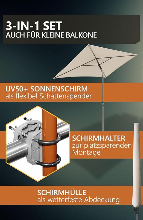 Produktbild 4smile Sonnenschirm Balkonset SunnyShade Plus (1.25 m)