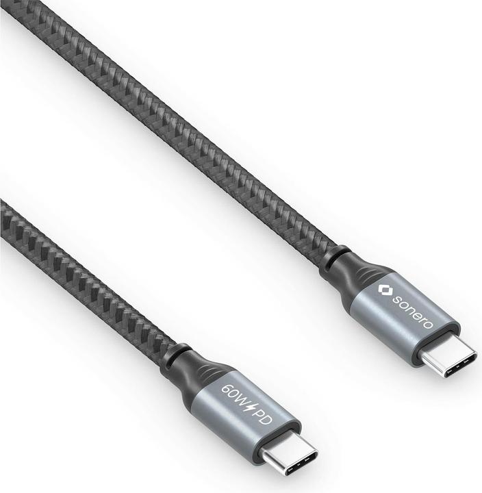 Immagine prodotto Sonero Cavo di ricarica da USB-C a USB-C - USB 2.0, 60W PD grigio/nero - 2,00m (2 m, USB 2.0, 60 W)