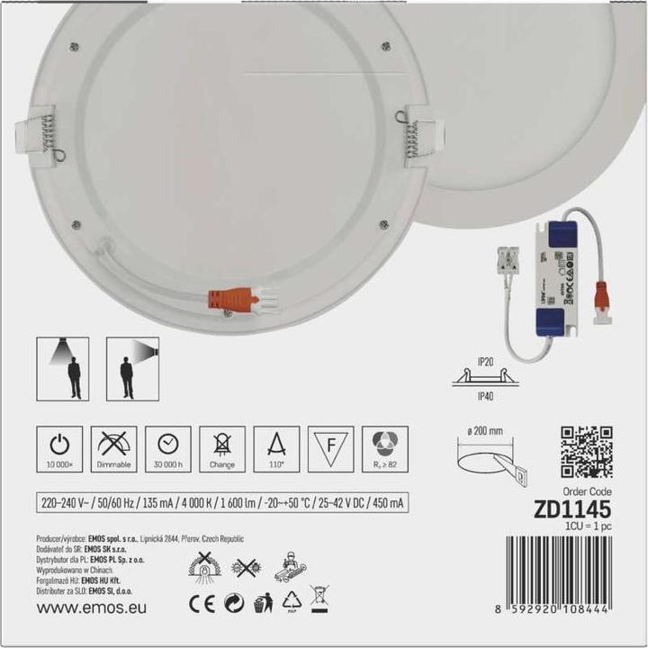 Produktbild Emos LED-Einbauleuchte NEXXO, rund, weiss, 18W, neutralweiss (1600 lm)